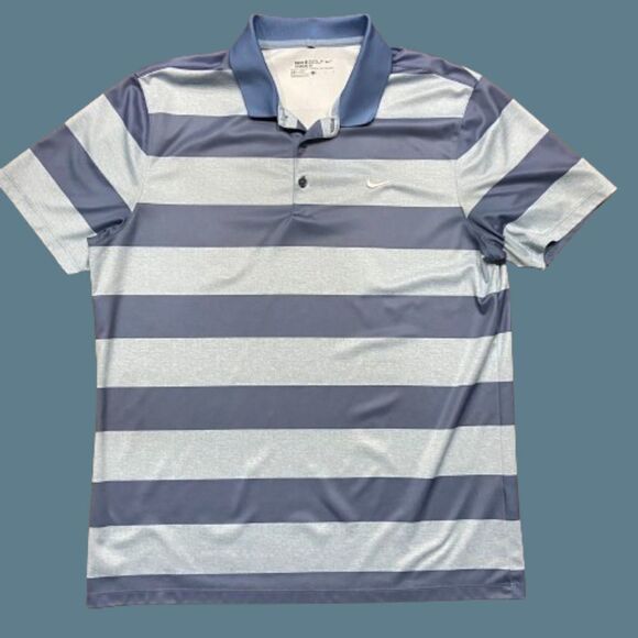 Nike Golf Performance Standard Fit Blue Striped Polo Shirt Dri-Fit Men's Large - Picture 1 of 7